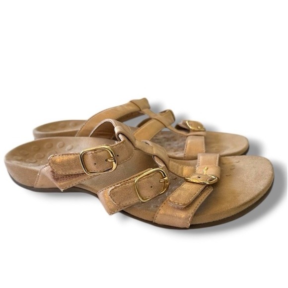 Vionic Shoes - Vionic Misa Rose Gold Women's Size 8  Hook & Loop Slip On Three Strap Sandals
